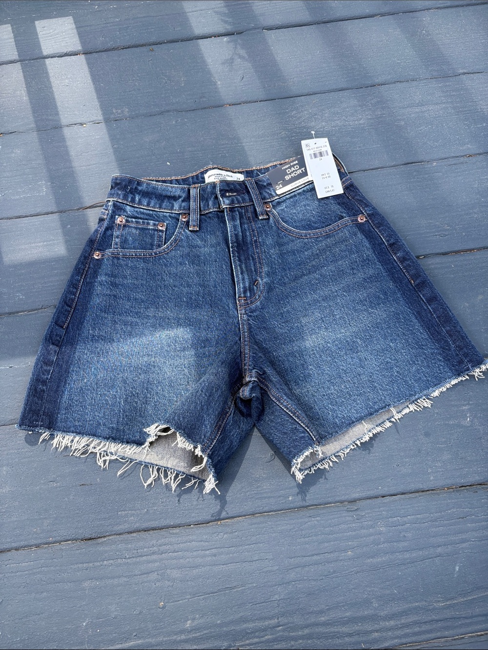 Abercrombie & Fitch Dark Blue Frayed Hem Denim Shorts